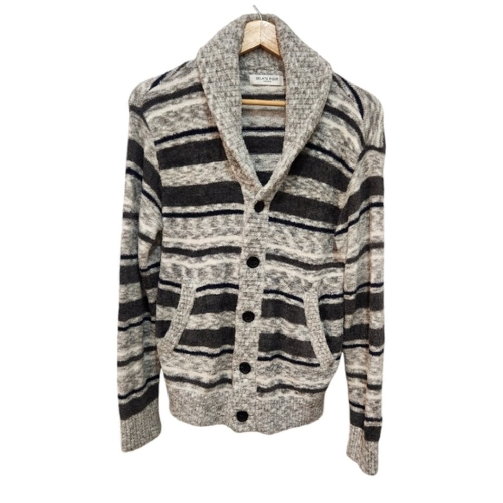 Vintage Gelato Pique Cardigan Sweater Mens Medium Terry Cloth Preppy Striped